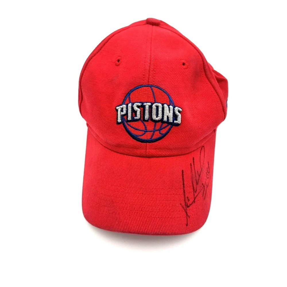 Signed Detroit Pistons Redbok Hat One Size With Strap back Adjustable